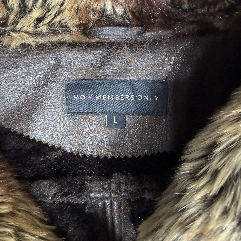 Members Only Vest Women's Large Brown Natalie Moto Faux Fur Full Zip - Picture 6 of 10